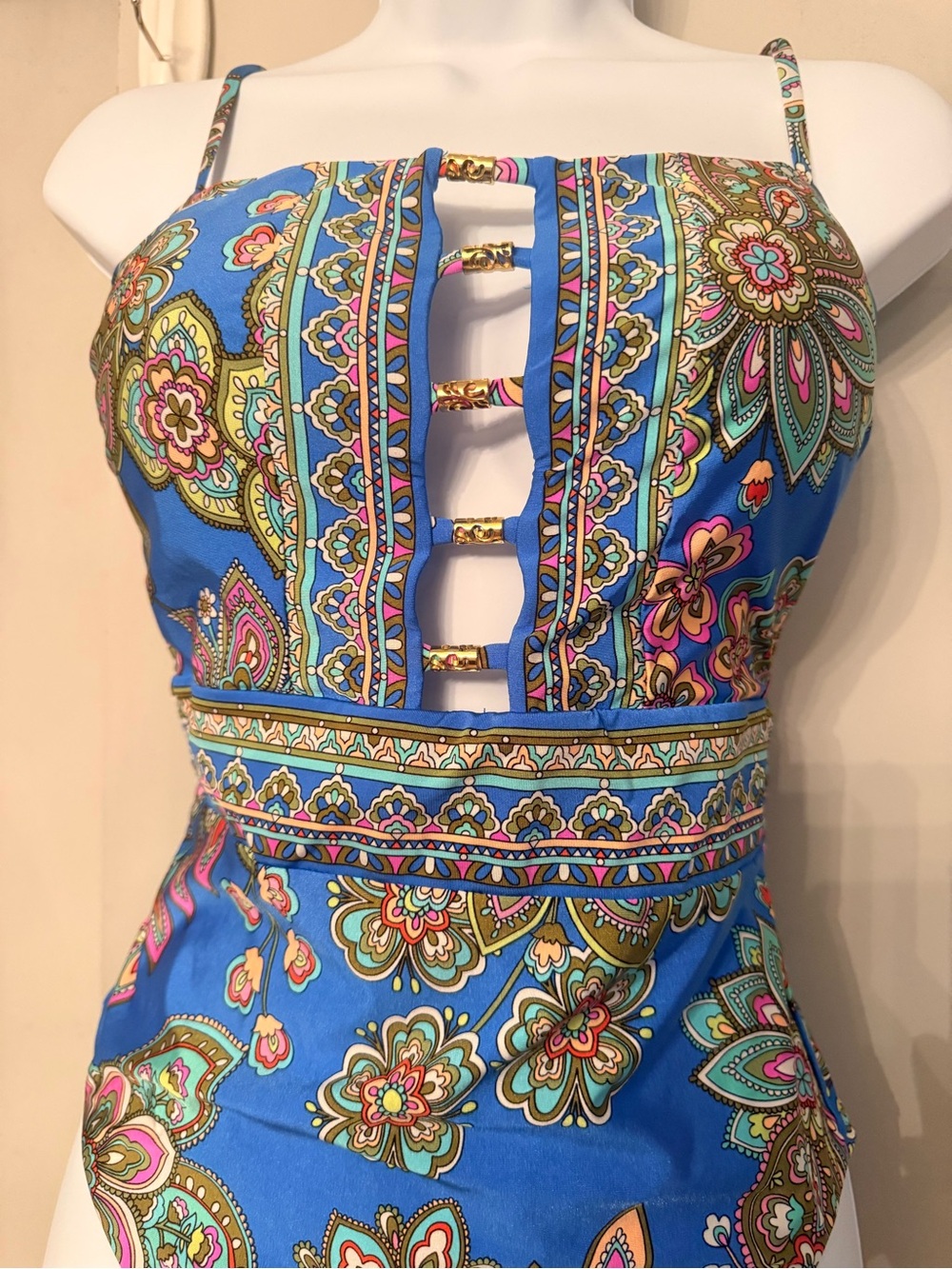 Girls Blue Floral Paisley One-Piece Bodysuit - Picture 3 of 3